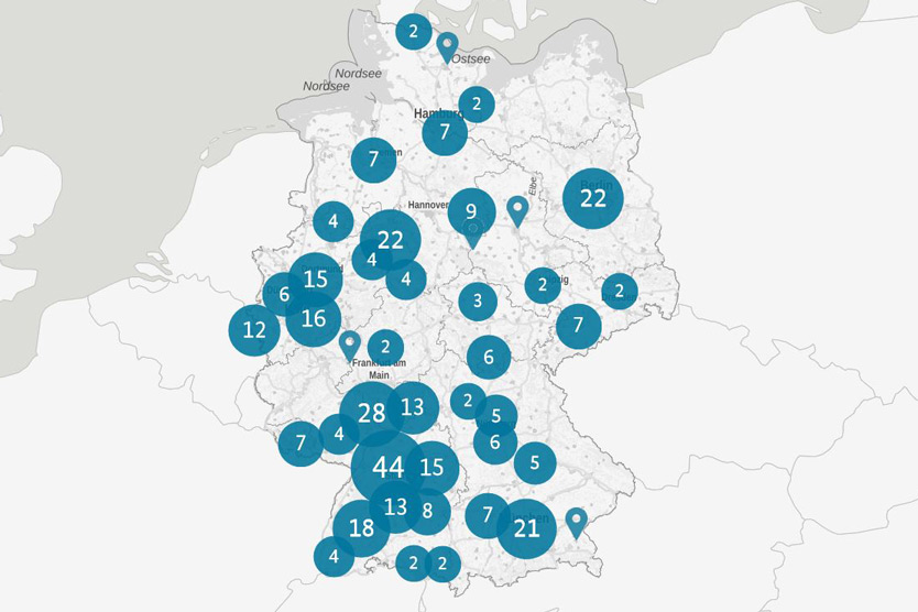 Screenshot der Landkarte Industrie 4.0 Deutschland
