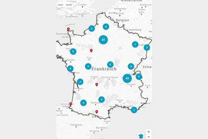 Screenshot der Landkarte der französischen Initiative Industrie du futur