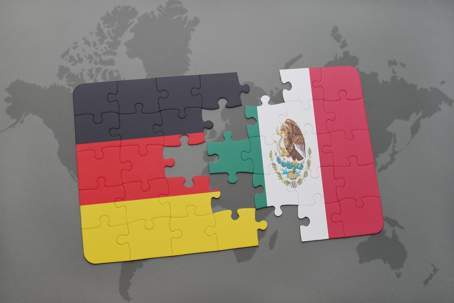 Puzzlestück aus den Fahnen Mexikos und Deutschlands