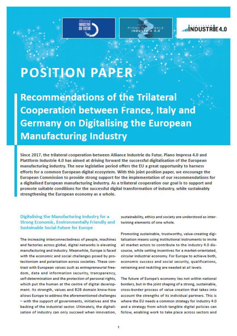 Position Paper über "Digitalising the European Manufacturing Industry"