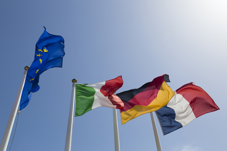 Flags of the EU, Italy, Germany and France